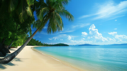 Wall Mural - blue sky over calm sea. blue sea and sunny sky on horizon over calm water
