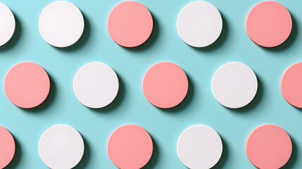 Wall Mural - Colorful Geometric Pattern of Circles in Muted Pastel Tones on a Light Blue Background