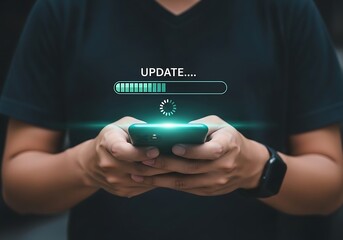 person updating software on a smartphone with a progress bar