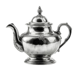 Elegant silver teapot display antique market product heritage isolated on transparent background