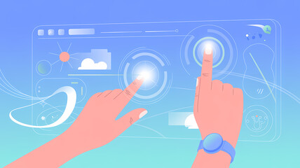 Interactive interface with human touch, exploring innovative technologies and intuitive user experience, connecting with modern digital solutions and smart interfaces