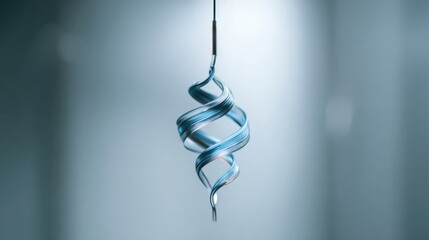 Wall Mural - Elegant Blue Metal Spiral Hanging in Soft Focus Light Environment