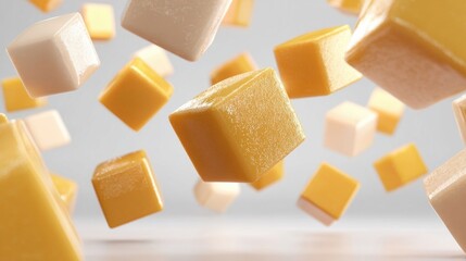 Sticker - vibrant floating cubes of yellow and cream colors on soft background