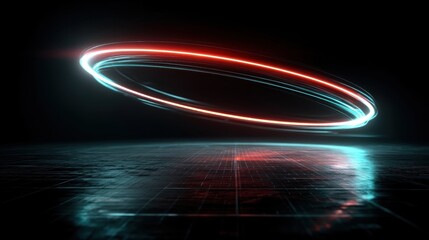 Wall Mural - glowing circular light motion on dark futuristic background
