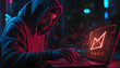 © Oleksiy - Anonymous hacker in hoodie using laptop with glowing email icon and digital message progress bar on dark background, symbolizing cyber communication