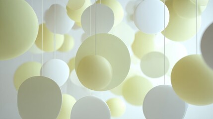 Canvas Print - suspended circular shapes in soft yellow and white tones for decor