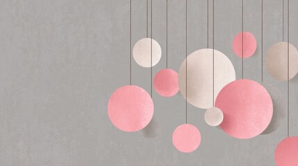 Sticker - soft pastel circles hanging against textured grey background