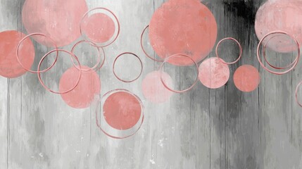 Wall Mural - abstract art with pink circles on a gray background for decoration