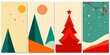 © DITSARAPHAN - Set of retro geometric Christmas cards featuring minimalist designs in festive colors, ice, xmas