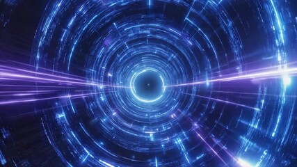 Wall Mural - purple and blue glowing neon lights creating a futuristic tunnel effect with data flowing, perfect f