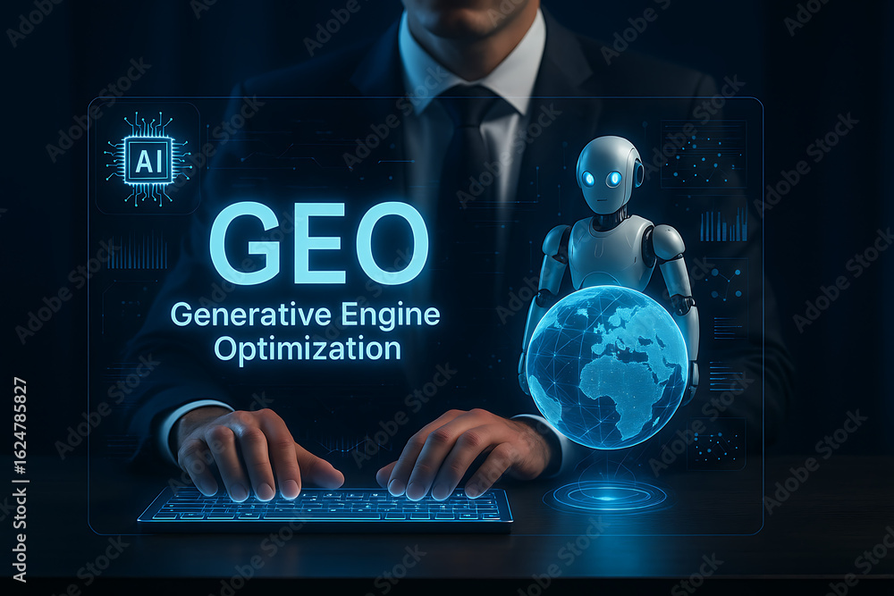 GEO – Generative Engine Optimization concept with businessmen using ...
