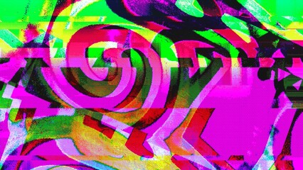 Wall Mural - vibrant glitch art graffiti in neon pink, green, yellow. y2k, 90s style, distorted, trippy lines. di