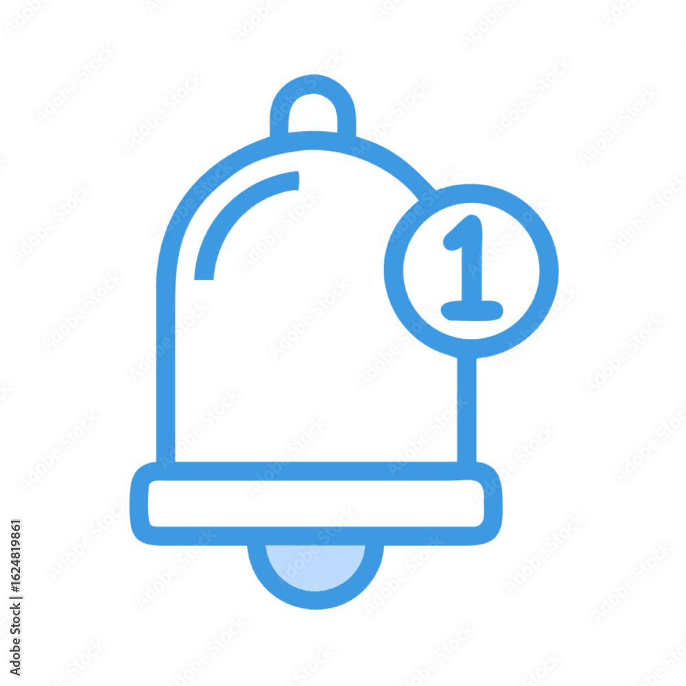 Vektor Blue notification bell icon showing one new alert. Vector symbol ...