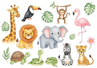  jungle animals cartoon kids clipart set for nursery decor