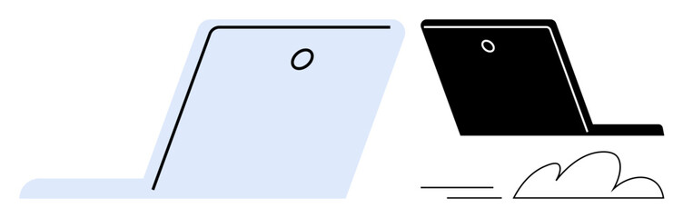 Wall Mural - two abstract laptops in minimal style, one light and one dark, emphasizing technology. ideal for dig