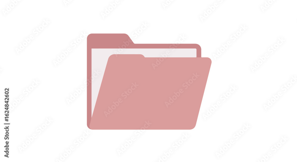 Pink folder icon open with a white paper, on a plain background, for ...