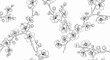 © NitroPNGs - Sakura blossom pattern. Cherry flower seamless vector background. Floral japanese or chinese black line art. Spring vintage tree branch.elegant, graphic, japan, japanese, ornament, outline,