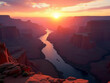 © MediaPro - Coucher de soleil flamboyant sur un canyon majestueux où serpente une rivière scintillante