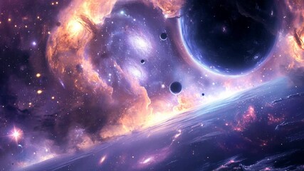 Wall Mural - alien world planet, deep space landscape with several moons