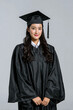 © Kim Ray - Half Body Portrait Of East Asian 23 Year Old Male Graduate Wearing Bachelor Gown Against Plain Color Background