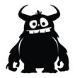 © YG Studio - Cute cartoon monster character with horns and big eyes silhouette. Funny furry creature with big teeth. Vector illustration
