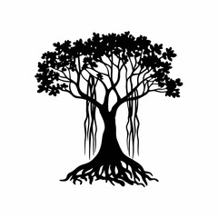 Aerial Root Banyan Tree Silhouette