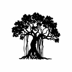Aerial Root Banyan Tree Silhouette