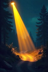 Wall Mural - powerful flashlight beam cuts through night, illuminating a mysterious path ahead - exploration, adv