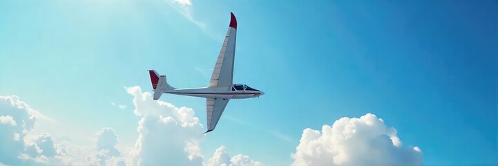 Wall Mural - A skilled pilot expertly maneuvers a glider wing, soaring through a vibrant blue sky The wing's sleek design and the pilot's focused posture capture the thrill of flight , control, skill, sky