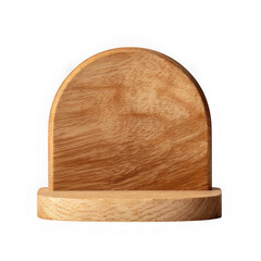 A simple wooden display stand with a rounded top sits on a transparent background ready for product placement