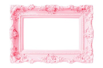 Ornate pink picture frame isolated on transparent background for displaying artwork