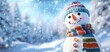 © An - The cheerful snowman surrounded by a magical winter wonderland.
