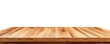 © zarfan - Empty light brown wooden tabletop against black background
