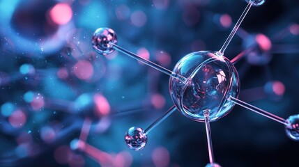 Wall Mural - a glass molecule model with a blue and pink background.