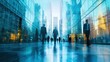 © sambath - Silhouettes of business people walking in a modern office building.