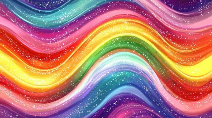 Wall Mural - Colorful rainbow with a wave pattern and a lot of sparkles. The rainbow is very bright and colorful, and the sparkles add a sense of magic and wonder to the scene