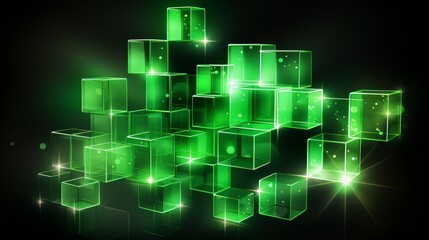Wall Mural - green cube wall with a lot of light shining on it. the cubes are all different sizes and are arrange