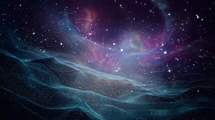 Wall Mural - Abstract space background with stars and nebula, sound waves. Cosmic abstract background for meditation. 