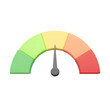 © simohamed - Arrow point scale speed high status red speedometer icon performance, pointer rating risk credit levels, meter, tachometer on isolated background. minimal cartoon. 3d rendering