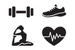 © Papon Chandra Das - Fitness and Wellness Icons Featuring Dumbbell Running Shoe Yoga and Heartbeat Representing Healthy Lifestyle and Exercise Motivation