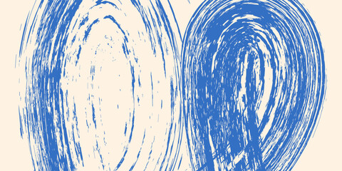 Wall Mural - Grainy blue spiral brush stroke with spray texture. Hand drawn distress damaged edge vintage banner with spiral bold line. Grainy bold brush strokes texture with scattered tiny dots