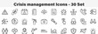 © mstmelon - Crisis management 30 Set Line Art icons Collections Vector Illustration. Crisis Management and Emergency Response Icon Set
