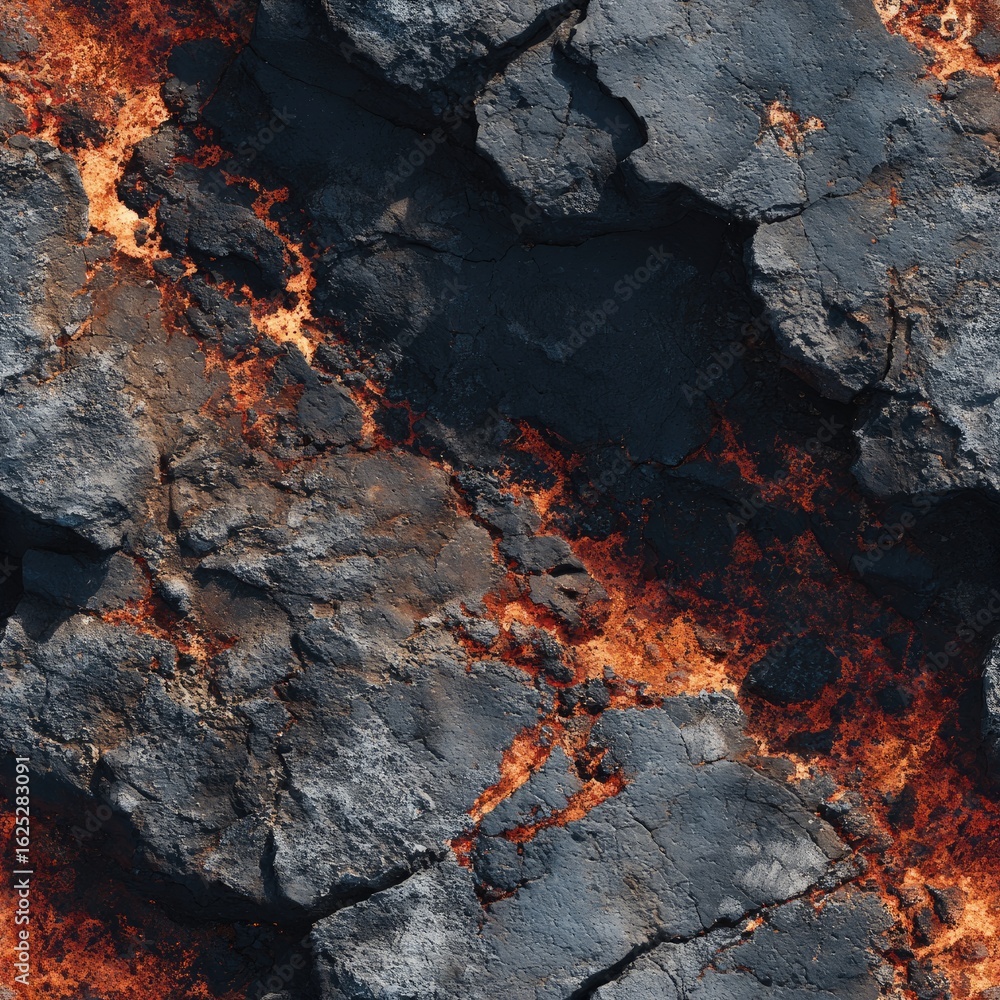 Seamless texture Barren volcanic terrain featuring lava flows and ash ...
