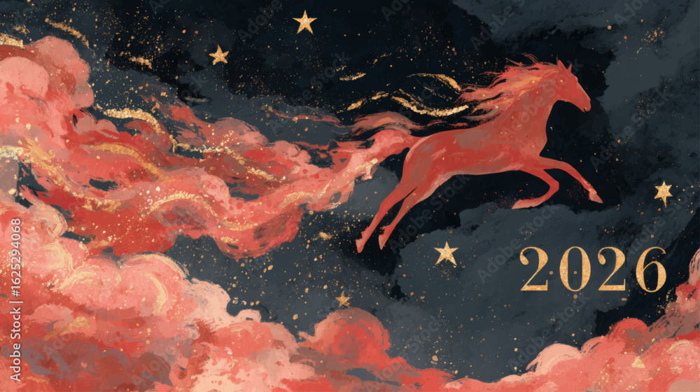 Watercolor Fire Horse Illustration for 2026 Chinese New Year ...