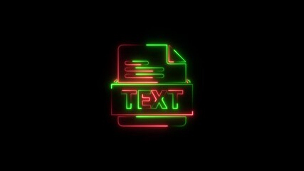 Glowing neon text file icon 4k isolated on black background. 4k Video motion graphic animation