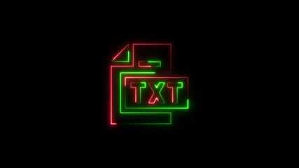 Glowing neon txt file icon 4k isolated on black background. 4k Video motion graphic animation