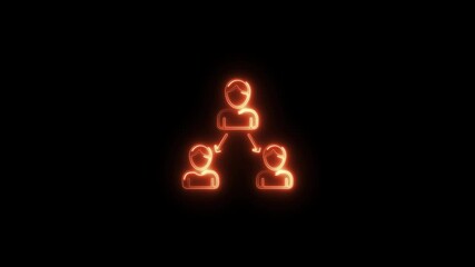 Neon hierarchy chart animation showing business structure and team organization on black background
