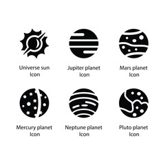 Wall Mural - Universe sun, Jupiter planet, Mars planet, Mercury planet, Neptune planet, Pluto planet, icon