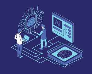 Two Developers Working on Artificial Intelligence Project