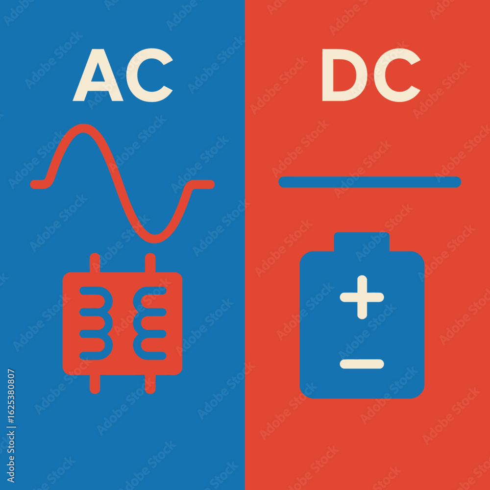Ac dc power concepts in flat style: waveform and battery icons Stock ...